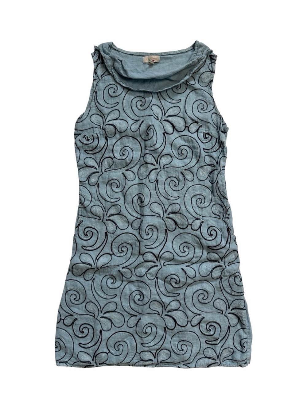 Lina Tomei 100% Linen Light Blue Embroidered Dress